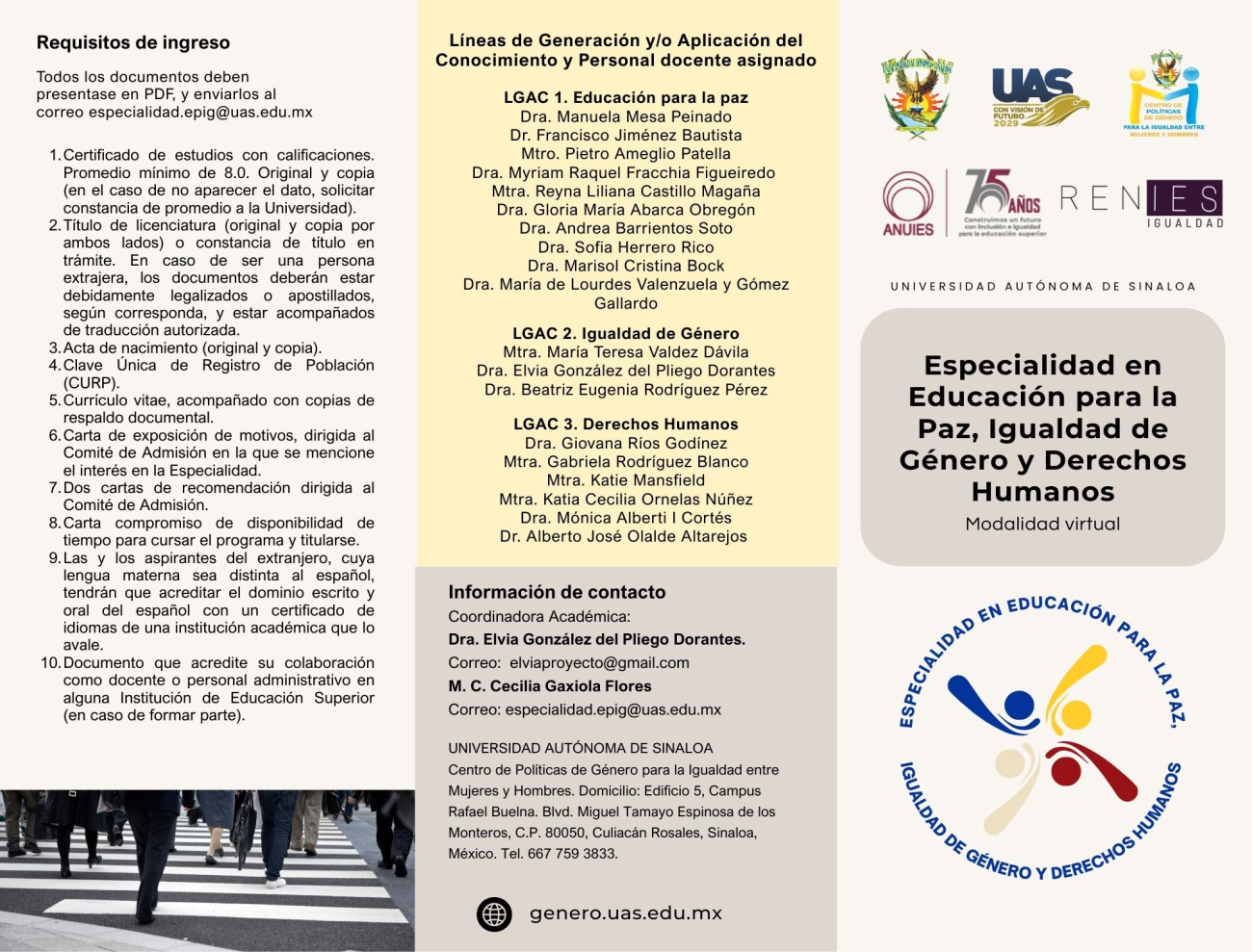 Requisitos de Ingreso  Especialidad en Educación para la Paz, Igualdad de Género y Derechos Humanos (Prorroga)