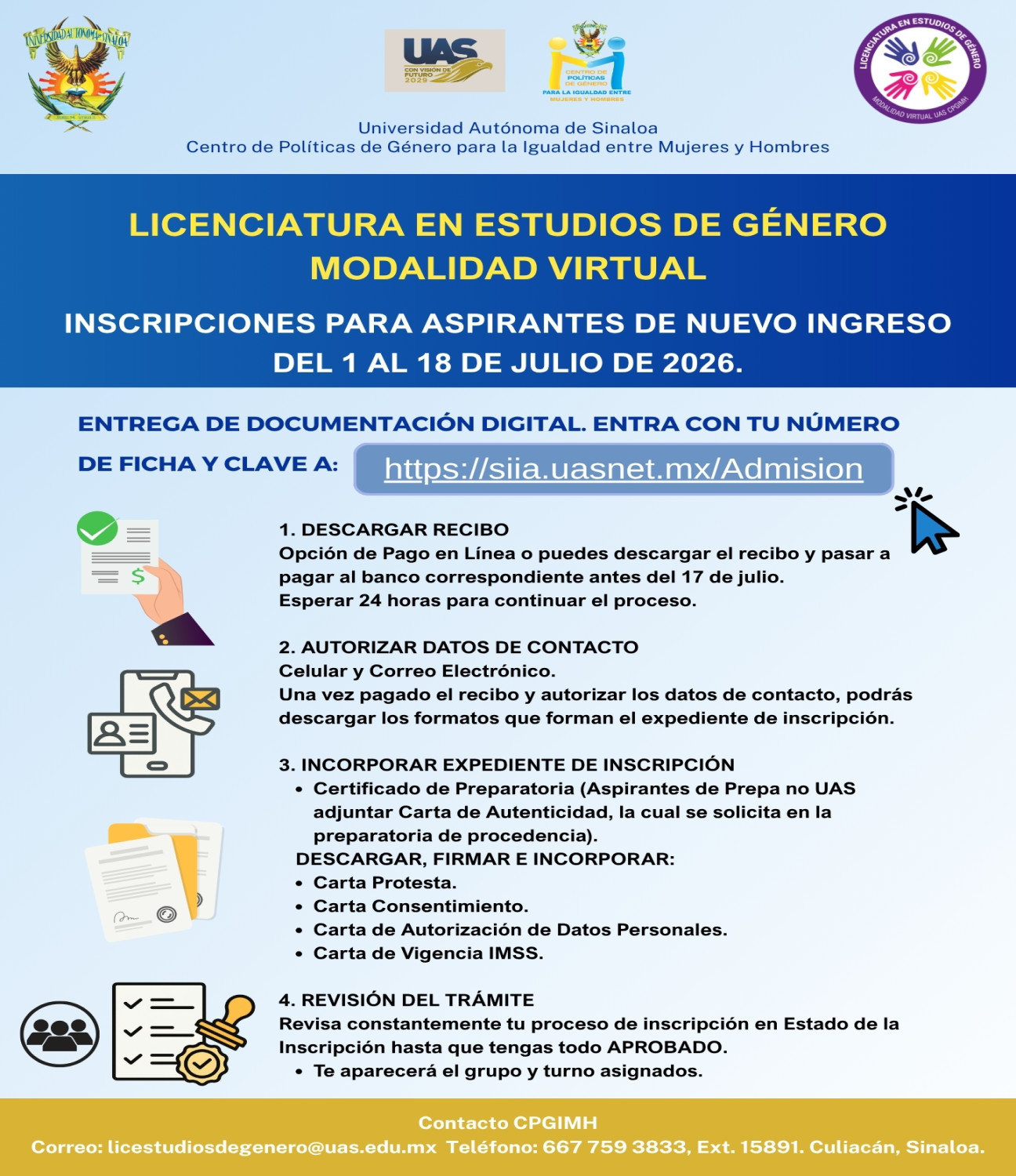 Inscripciones para personas aspirantes a la Licenciatura en Estudios de Género